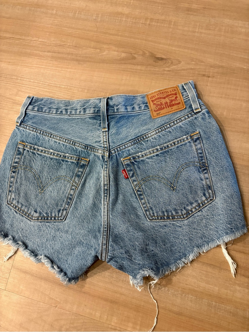Levi's Distressed 501 Light Blue High-Rise Jean Shorts - Picture 2 of 2